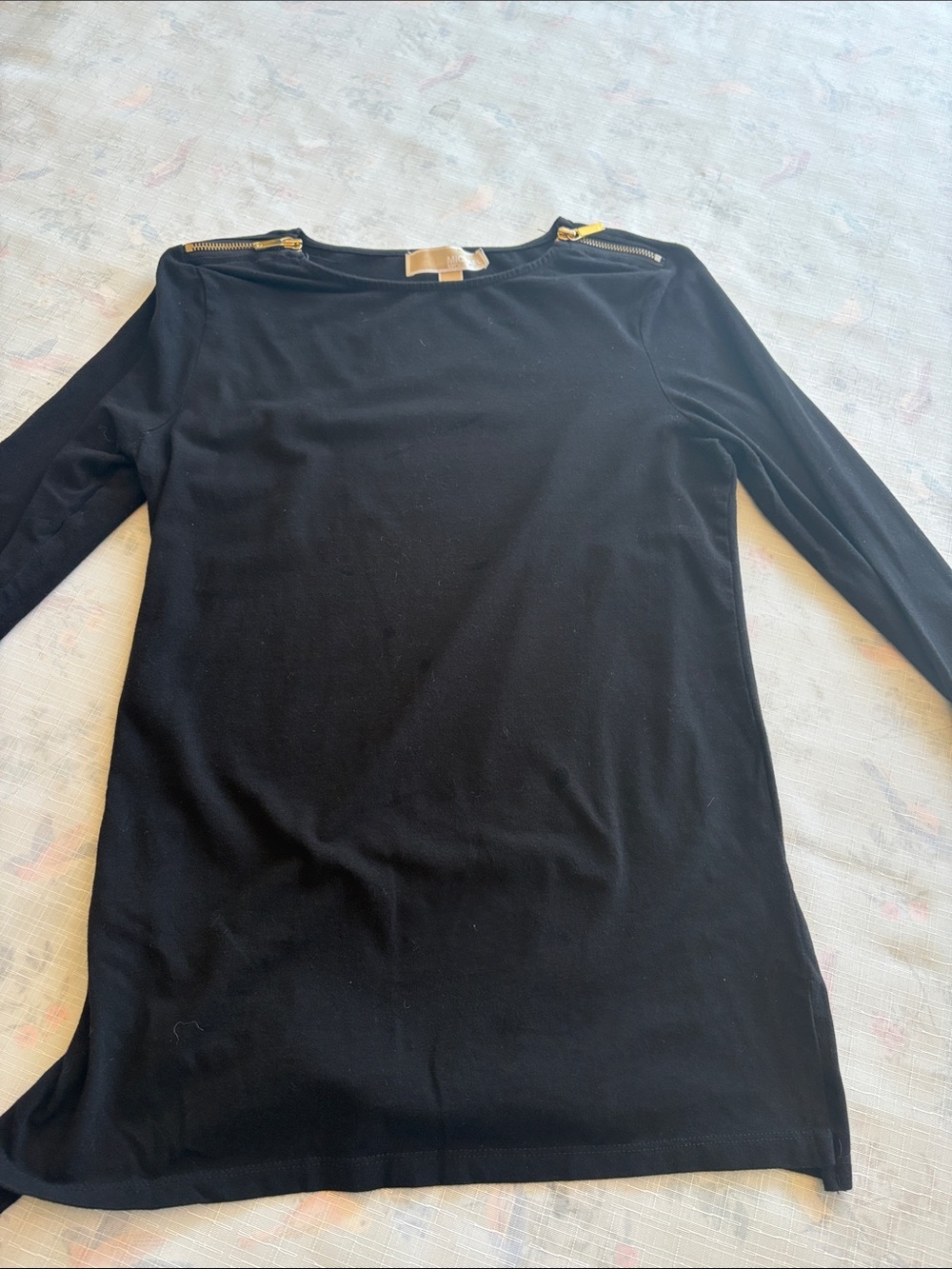MICHAEL Michael Kors Black Long Sleeve Top with Gold Shoulder Zippers